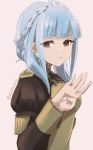  1girl blue_hair braid brown_eyes closed_mouth crown_braid fire_emblem fire_emblem:_three_houses long_hair long_sleeves looking_at_viewer marianne_von_edmund simple_background skeptycally solo uniform 