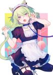  1boy alternate_costume animal_ears apron black_dress cat_ears cat_tail catboy crossdressinging dress enmaided frills highres lio_fotia maid maid_apron maid_headdress male_focus moegi0926 nail_polish otoko_no_ko promare puffy_short_sleeves puffy_sleeves short_sleeves tail waist_apron 