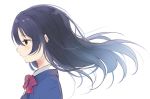  1girl bangs blue_hair blush commentary_request floating_hair from_side hair_between_eyes long_hair looking_at_viewer love_live! love_live!_school_idol_project otonokizaka_school_uniform school_uniform simple_background solo sonoda_umi totoki86 white_background yellow_eyes 