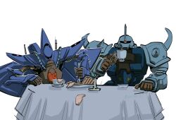  candle cup food fork gouf_custom gundam gundam_08th_ms_team ham hambrabi highres holding holding_cup holding_fork kampen1184 mecha mobile_suit no_humans robot stab table white_background zeta_gundam 