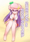  bikini blush breasts cleavage feet hat long_hair patchouli_knowledge purple_eyes purple_hair ribbon swimsuit touhou violet_eyes xiaoming_(pixiv) 