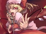  fangs flandre_scarlet hat licking microphone microphone_stand mikage_sekizai ponytail red_eyes ribbon tongue touhou 