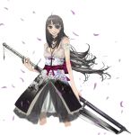  bandage bandages black_hair dress eyepatch jewelry katana long_hair necklace petals shigureteki smile sword weapon 