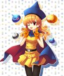  :d alena bandaid cape curly_hair dragon_quest dragon_quest_iv dress earrings gloves hat jewelry long_hair metal_slime narinn open_mouth orange_hair pantyhose red_eyes red_slime slime_(dragon_quest) smile v wink x_x 