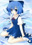  blue_hair cirno food ice_cream popsicle ribbon short_hair t_(pixiv) touhou wings 
