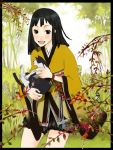  black_eyes black_hair blush cat japanese_clothes kimono mole shigureteki 