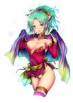  1girl blush breasts cape earrings final_fantasy final_fantasy_vi green_eyes green_hair jewelry kara_(color) open_mouth ponytail short_hair solo tina_branford white_background 