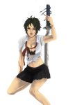  black_hair blood blood+ bra haruki lingerie midriff open_clothes open_shirt otonashi_saya red_eyes shirt short_hair skirt sword torn_clothes underwear weapon 