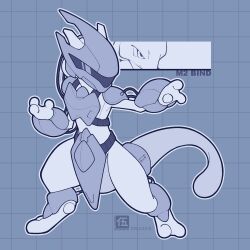  animal_ears armor artist_logo cable cat_ears cat_tail dated fizzy_(fizzywattr) full_body grey_theme helmet highres logo mewtwo outline pauldrons pokemon pokemon:_the_first_movie_-_mewtwo_strikes_back pokemon_(anime) pokemon_(classic_anime) pokemon_(creature) pokemon_focus shoulder_armor solo standing tail white_outline 