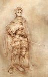  armor cape final_fantasy final_fantasy_tactics knight_(fft) male monochrome pira piranosuke solo sword weapon 