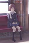  brown_hair closed_eyes coat nyaou original scarf short_hair sleeping sleeping_upright train train_interior tukisima 