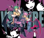  bat_wings bats blue_eyes blue_legwear blue_pantyhose breasts capcom cleavage demon_girl elbow_gloves gloves green_hair head_wings headwings juuden large_breasts lilith_aensland long_hair morrigan_aensland pantyhose pink_hair print_pantyhose purple_pantyhose red_eyes short_hair succubus thighs vampire_(game) wings 