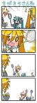  &gt;_&lt; akita_neru badminton badminton_racket blush chibi chibi_miku comic hatsune_miku heart heart-shaped_pupils kagamine_len kagamine_rin minami_(colorful_palette) racket silent_comic symbol-shaped_pupils vocaloid |_| 