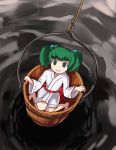  bucket girl_in_bucket green_eyes green_hair hair_bobbles hair_ornament hirosato in_bucket in_container kisume touhou 