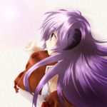  higurashi_no_naku_koro_ni horns japanese_clothes long_hair lowres miko profile purple_eyes purple_hair violet_eyes 