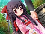  blush child choco_chip dutch_angle game_cg japanese_clothes kamishiro_shizuku kimono long_hair red_eyes school_project shrine 