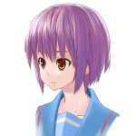  brown_eyes nagato_yuki portrait purple_hair reki_(tiny_fin) school_uniform serafuku short_hair simple_background solo suzumiya_haruhi_no_yuuutsu white_background 