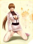  brown_hair cleavage cleavage_cutout hair_over_eyes kanoca king_of_fighters large_breasts shermie skirt snk 