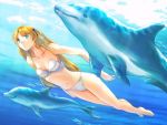  blonde_hair blue_eyes dolphin dolphins freediving game_cg honami_yui jpeg_artifacts long_hair min-naraken see_in_ao swimming swimsuit twintails underwater 