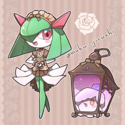  artist_name bad_id bad_pixiv_id candle clothed_pokemon colored_skin fire floral_background green_hair green_skin hair_over_one_eye highres horns kirlia kirlia_(grand_gown) litwick muku_jirushi multicolored_skin pink_eyes pokemon pokemon_(creature) pokemon_cafe_remix sidelocks two-tone_skin white_skin yellow_eyes 