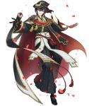  1boy alternate_costume black_gloves black_hair cape code_geass crossover geass gloves glowing glowing_eye grin hat japanese_clothes ji_no lelouch_lamperouge light_trail looking_at_viewer official_art petals sandals scroll sinoalice smile socks transparent_background violet_eyes wide_sleeves 