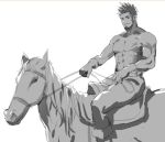  1422188087 1boy abs animal bara beard chest facial_hair fate/grand_order fate_(series) gloves greyscale horse horseback_riding looking_at_viewer male_focus monochrome muscle napoleon_bonaparte_(fate/grand_order) pants pectorals riding scar sketch smile solo 