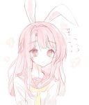  1girl :&lt; animal_ears bangs blush brown_sailor_collar closed_mouth commentary_request eyebrows_visible_through_hair flying_sweatdrops highres korean long_hair looking_away original pink_hair rabbit_ears red_eyes sailor_collar shirt sketch solo tandohark translation_request upper_body white_background white_shirt yellow_neckwear 