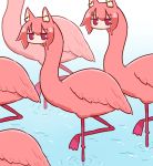  5girls animal_ear_fluff animal_ears animalization bangs bird blush eyebrows_visible_through_hair flamingo fox_ears hair_between_eyes highres kemomimi-chan_(naga_u) long_hair looking_at_viewer multiple_girls naga_u original pink_hair red_eyes ripples sidelocks standing standing_on_one_leg wading water 