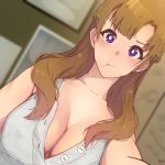  cleavage light_brown_hair long_hair pout purple_eyes tagme tsuujou_kougeki_ga_zentai_kougeki_de_ni-kai_kougeki_no_okaasan_wa_suki_desu_ka? 