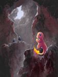  blue_eyes cave charmander closed_mouth fang fang_out gen_1_pokemon highres mk_(mikka) no_humans pokemon pokemon_(creature) roggenrola 