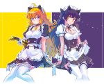  2girls alternate_costume animal_ears apron black_dress black_hair blake_belladonna blonde_hair bow bowtie cat_ears choker detached_collar dress enmaided extra_ears fake_animal_ears frilled_apron frills hair_bow highres iesupa jewelry long_hair maid maid_apron maid_headdress multiple_girls pendant prosthesis prosthetic_arm puffy_short_sleeves puffy_sleeves ribbon rwby short_sleeves skirt thigh-highs violet_eyes waist_apron wavy_hair white_apron white_legwear wrist_cuffs yang_xiao_long yellow_eyes 