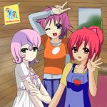    3girls age_difference animal apple_bloom apple_print bow bracelet character_print cute darkwolfaika deviantart dress fruit_print gijinka green_eyes hair_bow hasbro horse humanization itou_noiji_(style) lavender_hair loli long_hair looking_at_viewer moe my_little_pony my_little_pony_friendship_is_magic one_eye_closed orange_shirt overalls pants pegasus personification pink_hair pony ponytail poster_(object) rainbow_dash red_eyes red_hair rug scootaloo short_hair sweetie_belle teenage tomboy treehouse two-tone_hair v violet_eyes waving_hand white_dress wing_print wings wink yellow_shirt 