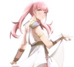  1girl bangs blunt_bangs blush closed_mouth colored_eyelashes dancer fire_emblem fire_emblem:_three_houses hilda_(fire_emblem:_three_houses) long_hair looking_at_viewer pink_eyes pink_hair simple_background skeptycally solo twintails 