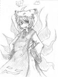  akenoin monochrome mouth_hold sketch solo touhou yakumo_ran 