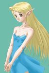  blonde_hair dress earrings elf flat_chest jewelry long_hair pointy_ears rasukaru rasukaru_(pixiv74058) 
