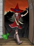  blonde_hair boots door hat long_hair original penpen_(artist) staff witch witch_hat 