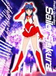  black_hair bow brown_eyes christmas cosplay gloves hair_bow long_hair miniskirt pose sailor_moon_(cosplay) sailor_senshi_(cosplay) sakura_taisen shinguuji_sakura skirt v 