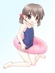  bow brown_eyes brown_hair child doujima_nanako feet flat_chest hair_bow happy innertube mani one-piece_swimsuit original persona persona_4 school_swimsuit see-through short_twintails swimsuit twintails 