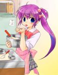  baking hair_ornament little_busters!! long_hair makiemon purple_hair saigusa_haruka sleeves_rolled_up 