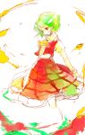  cercis green_hair kazami_yuuka looking_down plaid plaid_skirt plaid_vest red_eyes short_hair skirt skirt_set touhou 
