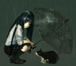  cat face long_hair original rain school_uniform shirabi_(life-is-free) sitting smile umbrella wet 