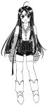  black_and_white facial_mark forehead_mark long_hair monochrome overalls scan skuld thighhighs 