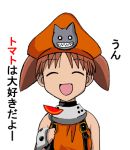  azumanga_daioh closed_eyes cosplay guilty_gear lowres may may_(cosplay) may_(guilty_gear) mihama_chiyo orange parody short_twintails solo tomato translated translation_request twintails 