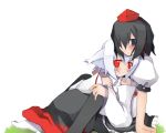  arashiya bad_id black_hair hat inubashiri_momiji red_eyes shameimaru_aya short_hair touhou white_hair wolf_ears 