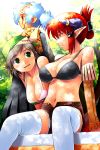  bikini bikini_top breasts cigarette cleavage denim denim_shorts horns noise_(pixiv) noise_(pixiv22604) noise_(tsuzuki) open_fly open_zipper pixiv_fantasia pixiv_fantasia_2 pointy_ears red_hair redhead shorts swimsuit tail thigh-highs thighhighs unzipped zipper 