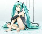  blue_eyes blue_hair cable cables feet fukukitaru hatsune_miku legs open_mouth panties pantyshot sitting soles striped striped_panties toes twintails underwear vocaloid 