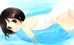  blush brown_eyes brown_hair character_request hair_ornament hairclip school_swimsuit short_hair source_request swimming swimsuit water white_school_swimsuit 
