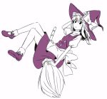  broom broom_riding hat kannari kirisame_marisa monochrome purple touhou witch_hat 