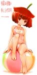  bare_legs barefoot beachball blush feet foreshortening habanero-tan highres jolokia looking_at_viewer one-piece_swimsuit plump red_eyes red_hair redhead school_swimsuit shigatake short_hair simple_background sitting smile swimsuit 