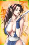  amawa_kazuhiro breasts brown_eyes brown_hair fan fatal_fury highres japanese_clothes king_of_fighters large_breasts long_hair player_2 ponytail shiranui_mai 